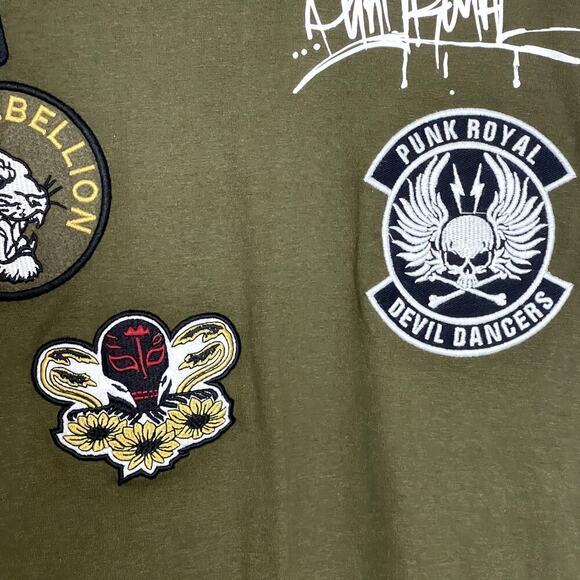 Punk Royal Men's Olive Green Graphic Print Crew Neck Tee w/ Patches Large NWT - Picture 4 of 8